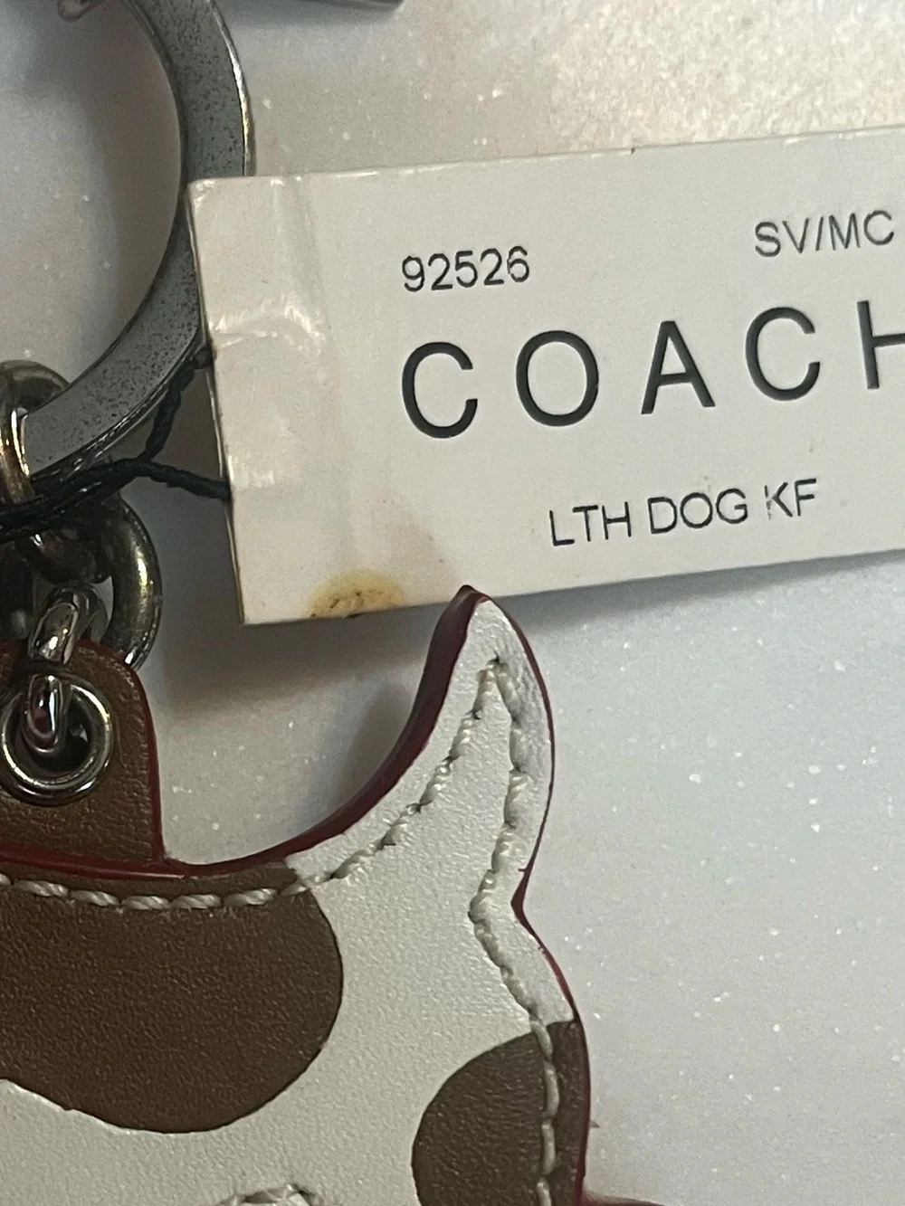 COACH White and Brown Leather Dog Key Fob- Coach dog 🐶 keyfob y2k